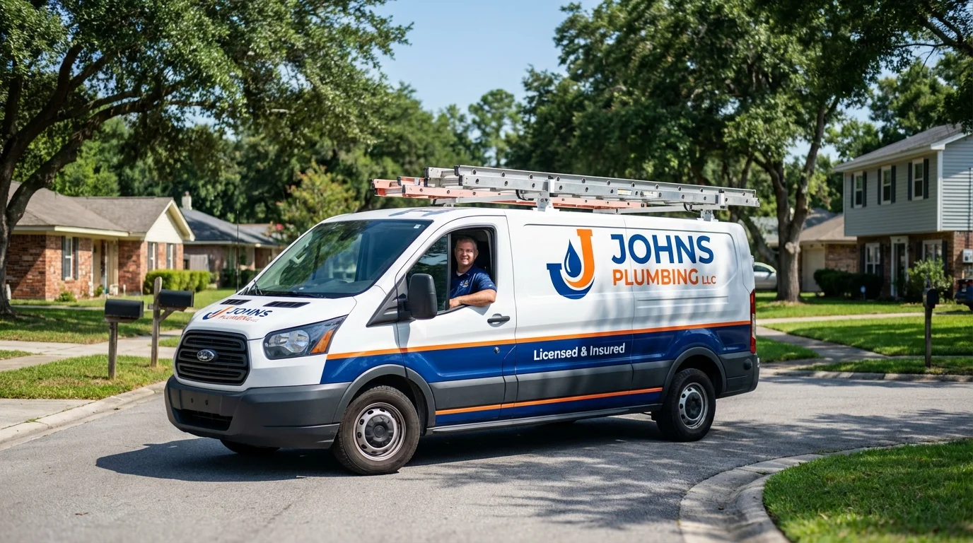 Johns Plumbing LLC service van in Port Henry, NY