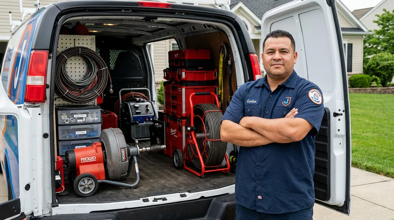 Professional drain cleaning equipment and Johns Plumbing LLC plumber in Port Henry