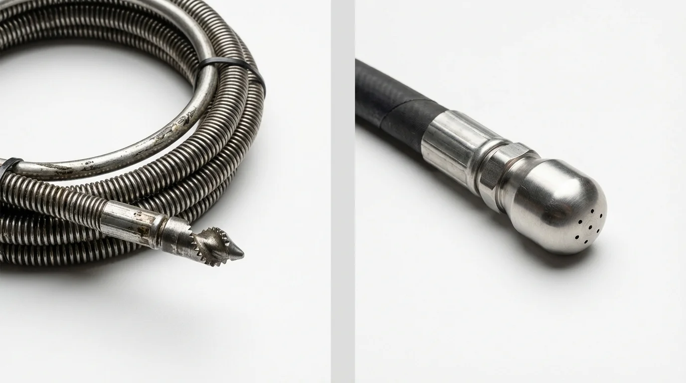 Drain snake cable and hydro jetting nozzle used for drain cleaning in Port Henry, NY