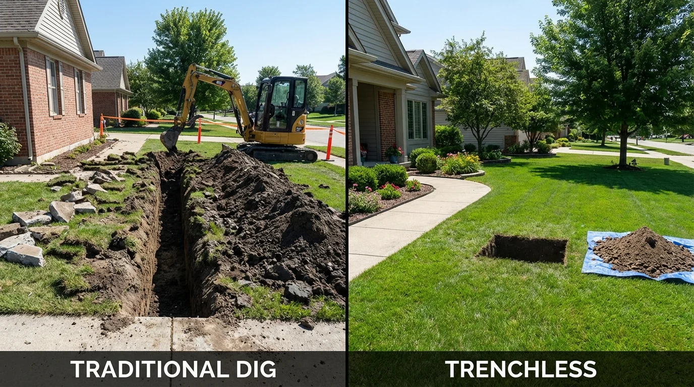 Trenchless sewer repair with minimal yard damage versus traditional excavation in Port Henry, NY